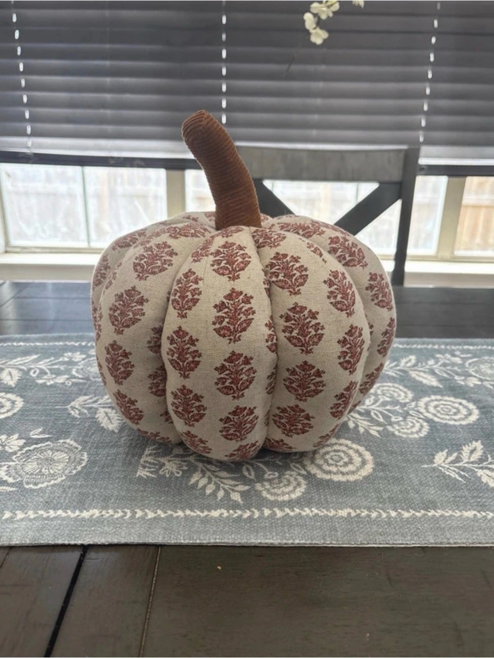 Decorative Fabric Pumpkin - Beige with Rust Pattern